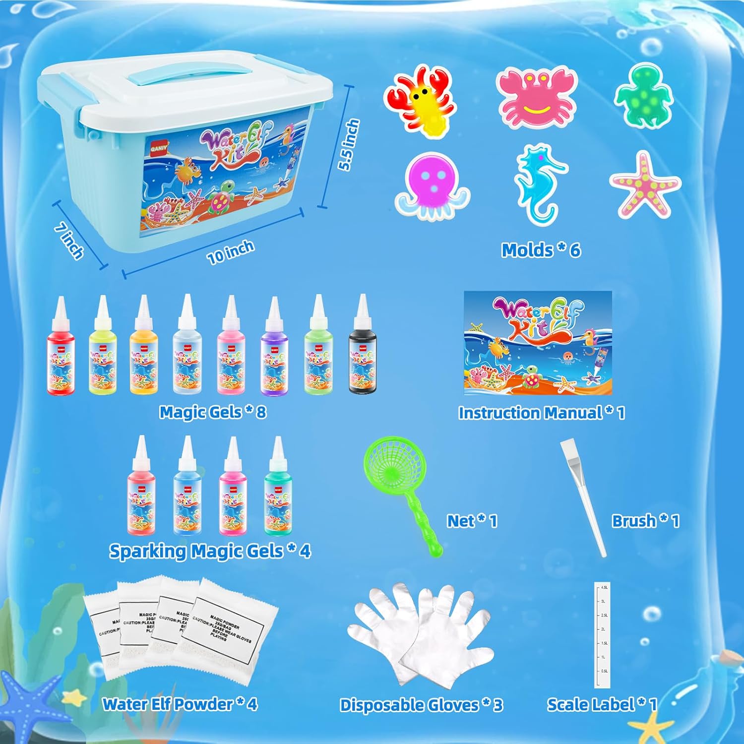Magic Water Elf Toy Kit, Aqua Fairy Water Gel Kit, Aqua Fairy, Magic Water Elf, Magic Water Gel Kit with 12 Magic Gels and 6 Molds, Children's DIY Magic Elf Water Toy, Gifts for Kids, Boys, Girls
