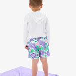 RUGGEDBUTTS Boys UPF50+ Stretch Swim Trunks - Purple Hydrangea Garden, 0-3m