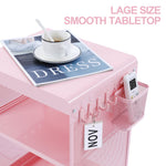SYKIARIOL Kids Nightstand with Storage & Hooks, Cute Pink Bedside Table for Girls, Small Toddler Night Stand for Bedroom