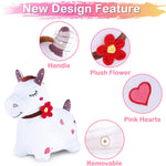 iPlay, iLearn Bouncy Pals White Hopping Horse, Inflatable Bouncing Animal Hopper Toy W/Pump, Plush Ride on Bouncer, Indoor Outdoor Birthday Gifts for 18 24 Month 2 3 4 5 Year Old Toddler Kid Boy Girl