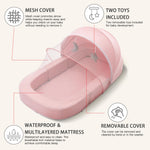 DAOLUAN Baby Travel Bassinet Bed & Chair, Fold Out Sofa Couch Lounger with 2-1 Mosquito & Canopy, Foldable Portable Travel Cot with Foam Raised Safety Bumpers for Infant Toddlers (Pink)