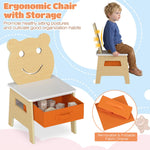 Costzon Toddler Table and Chair Set, 3-in-1 Bear Activity Desk Set w/Reversible Whiteboard & Chalkboard, Side Hooks, Open Shelf and Storage Drawer for Drawing Studying, Kids Table Set for Boys Girls