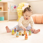 Lovevery Post & Play Peg People Baby Toy, 7 Wooden Peg Doll Practice Color Matching, Stacking, and Balancing, Ages 13 Months +