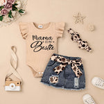 CETEPY Baby Girl Clothes 0-3 Months Newborn Romper Ruffle Sleeve Short Jeans Skirt with Headband Infant Outfits Set Sunflower Leopard 0-3 Months
