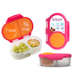 b.box Snack Box - Leakproof Mini Bento Box for Kids & Toddlers, 2 Compartment Snack Containers for Kids, Lunch Containers, Dishwasher Safe, BPA Free, PFAS Free, Ages 4m+, 1 3/4 Cup - Strawberry Shake
