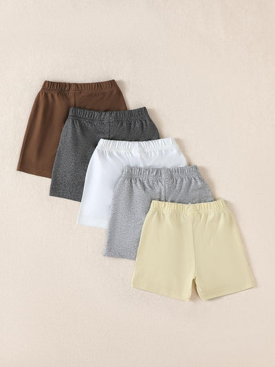 5-Pack Baby Shorts, Soft Cotton Bow Tie Detail Elastic Waist Infant Shorts in 5 Colors
