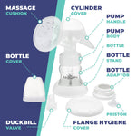 BabyBuddha Manual Breast Pump, Single Hand Expression Breastmilk Pump, Cordless and Portable, No Batteries or Power Needed, Soft Silicone Massage Cushion, BPA Free, Quiet, Dishwasher Safe, 1 Pack