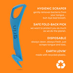 GRIN Tongue Cleaner, 48 Count, Disposable Tongue Cleaner, Hygienic Scraper, Recycled Plastic, Clean Tongue, Promote Fresh Breath, Includes Safe Fold- Back Tooth Pick