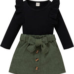 fhutpw Baby Toddler Girl Outfits Fall Winter Clothes Turtleneck Knitted Cotton Long Sleeves Tops & Button Mini Skirts Set