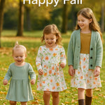 PATPAT Toddler Girl 2-Pack Long Sleeve A-line Dress Set Spring Festivals & Family Photos, Light Green Flower, 6-7 Years
