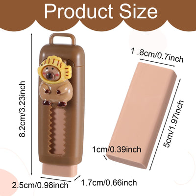 4Pcs Retractable Erasers Cute Capybara Rubber Push-Pull Eraser Soft Rubber Sliding Animal Fun Pencil Erasers for Kids Boys Girls Students Capybara Lovers School Office Supply Stationery