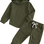 Thorn Tree Infant Baby Boys Pants Set Hooded Solid Sweatshirt Top Pocket Elastic Waist Pants 2Pcs Outfits Fall Winter Suit