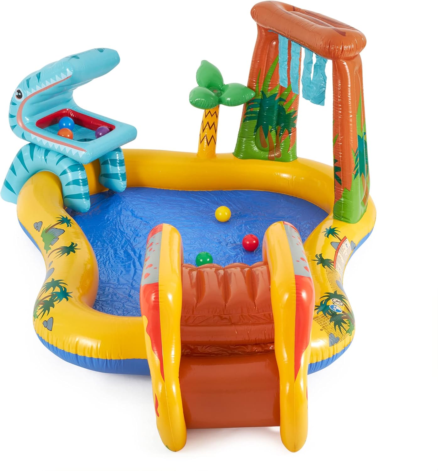 Intex Inflatable Dinosaur Play Center Outdoor Playhouse Inflatable Water Park with Kid Pool Slide, Water Sprayer, Waterfall, and 6 Balls, Multicolor