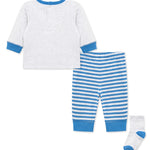 Little Me Clothes for Baby Boys' Work Zone Jogger Set with Socks, Campanula Blue Stripe, 9 Months