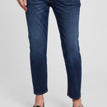GAP Womens Maternity True Waistband Full Panel Cheeky Straight Jeans, Dark Wash, 33 US