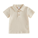 Toddler Baby Boy Short Sleeve Shirt Waffle Knit Summer Clothes Solid Color Polo T-Shirt Top Outfit (Beige, 6-12 Months)