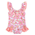 Kucnuzki Baby Girl Bathing Suit One Piece Swimsuit Pink Flower Bikini Set Baby 4T 5T Swimsuit Girls Toddler Ruffled Sleeveless Bathing Suits for Kids