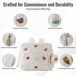 GOBABYMART Diaper Bag Backpack, Mini Maternity baby bag with Changing Pad, Insulated Pockets, Stroller Straps & Pacifier Case (Beige - Bears)