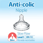 Dr. Brown’s Natural Flow® Level 1 Wide-Neck Baby Bottle Silicone Nipple, Slow Flow, 0m+, 100% Silicone Bottle Nipple, 6 Pack
