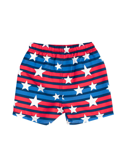 RUGGEDBUTTS Boys UPF50+ Sun Protection Striped Color Block Swim Trunks - All-American Stripe, 2T