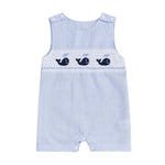 Arvbitana Newborn Baby Boys Sleeveless Seersucker Romper One Piece Straps Overalls Striped Jumpsuit Summer Smocked Clothes (A-Blue, 0-3 Months)