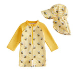 Lefyira Baby Boys Girls Swimsuit Bee Outfit Zipper Bathing Suit Rash Guard Long Sleeve Swimwear Striped Summer Clothes (15 Yellow, 18-24 Months)