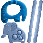 Mummentos Silicone Baby Teething Toys, Soft Teether Set for Sore Gums, BPA Free Chew Toys for Infants 3+ Months, Textured Teething Relief, Easy Grip Design (Dark Blue)