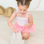 RuffleButts Girls UPF50+ Sun Protection Peplum Smocked Bodice/Tulle Skirted One Piece Swimsuit - by The Seaside, 5