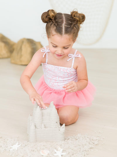 RuffleButts Girls UPF50+ Sun Protection Peplum Smocked Bodice/Tulle Skirted One Piece Swimsuit - by The Seaside, 5
