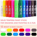 TBC The Best Crafts Paint Sticks,12 Classic Colors, Washable, Non-toxic, Tempera Paint Sticks for Kids and Students