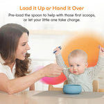NumNum Baby Spoons Set, Baby Essentials Pre-Spoon GOOtensils for 6+ Months, First Stage Self-Feeding Spoons for Baby Led Weaning (BLW), Silicone Toddler Utensils, BPA-Free, 2 Pack Frosty Lilac/Rosebud