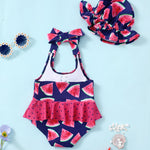 Infant Girl Swimsuit Baby Bathing Suit Set One Piece Swimwear Bow Tie Watermelon Bikini 3-6 Months Baby Girl Swimsuit with Hat