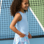 PATPAT Girls 2 Piece Tennis Skirt Set Size 6-7, Blue Tank Tops and Blue Tie Dye Pleated Skort with Built In Shorts 2 Piece Outfits Girl Summer Clothes Workout Outfit Athletic Sets Activewear