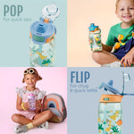 Ello Kids Pop & Fill 16oz Tritan Plastic Water Bottle with Quick Fill Technology, Leak Proof Locking Lid, Sip & Chug, BPA Free, Dishwasher Safe, For School, Lunchboxes, Dino