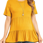 Xpenyo Women Tiered Maternity Top Fashion Short Sleeve Casual Pregnancy Blouse Shirts Lemon Yellow L