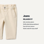 Amazon Essentials x Sofia Grainge Baby Girls' Straight Leg Jean with Ruffle, Ivory, 6-9 Months