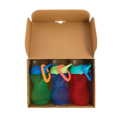 Nuby No-Spill Clik-It Soft Spout Sippy Cup with Carabiner Clip - (3-Pack) 10 oz - Baby Sippy Cup for 6+ Month Old with Easy Grip - Red/Green/Blue