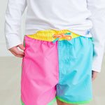 RUGGEDBUTTS Boys UPF50+ Sun Protection Dolphin Hem Swim Trunks - Neon Color Block, 3T