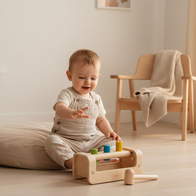 PlanToys® Pounding Bench Wooden Hammer Toy for Kids Ages 3+ | Montessori Fine Motor & Hand-Eye Coordination Activity for Focus & Strength | Eco-Friendly Educational Toy