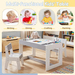 Costzon Table and Chairs for Kids 2-5, 4-1 Wooden Activity Art Desk Set w/Whiteboard, Chalkboard & Storage Cubes for Drawing, Crafting, Playing, Toddler Table and Chair Set (31.5” x 19.5” x 19”,Gray)