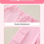 Kucnuzki Little Girls Clothes 6 7 Year Old Girl Clothes Long Sleeve T-Shirt Fall Tops New York T Shirt High Waist Long Pants Pink Cargo Pants Kids Clothing