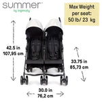 Summer Infant 3Dlite Folding Lightweight Side by Side Double Stroller with 5-Point Safety Harness for Infants and Toddlers, Black
