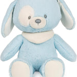 Blue plush toy with white accents on a white background