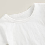 JLKGICF Unisex Baby Crew Neck T-Shirts Boy Girl Basic Short Sleeve Solid Color Cotton Tees Top Blouse Toddler Casual Shirts (Beige White,12-18 Months)