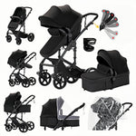 2-in-1 Baby Stroller High Landscape Pram Convertible Carriage with Reversible Bassinet for 0-36 Months,Pink