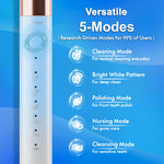 Kuicur Sonic Electric Toothbrush for Adults and Kids, Comes with 10 Brush Heads & Travel Case, 5 Modes with 2 Minutes Built in Smart Timer, One Charge for 90 Days, 42,000 VPM Motor (Blue and White)