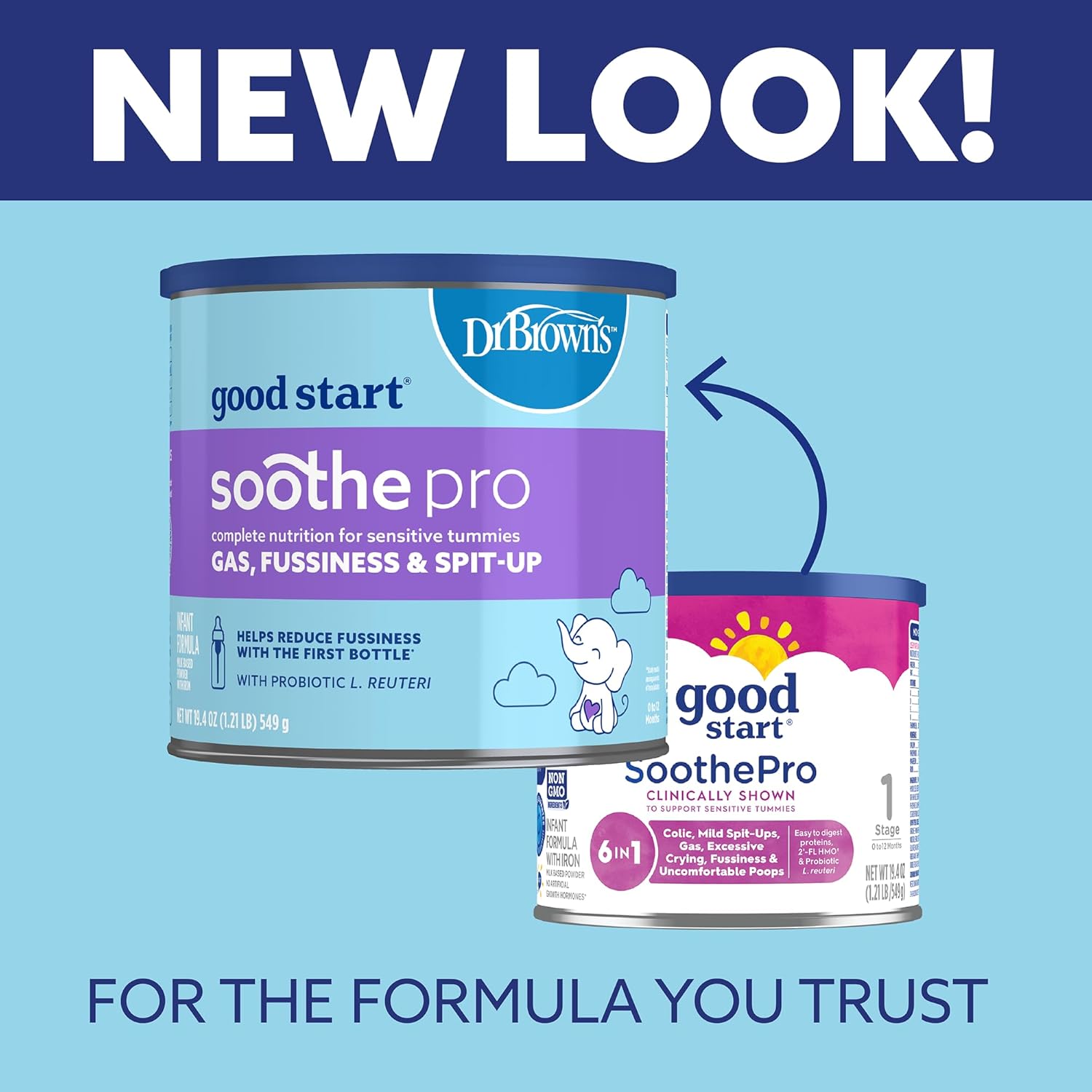 Good Start | Dr. Brown's Soothe Pro, Baby Formula Powder, for Sensitive Tummies, Gas, Fussiness and Spit-Up, Infant Formula with Probiotics, DHA, Non-GMO, 30.6 Ounce