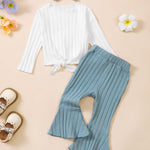 Kucnuzki 3T 4T Girl Clothes Toddler Girl Outfit Long Sleeve Plain T Shirts Tops Bell Bottoms Green Pants Little Girl Outfit Fall Winter Clothes