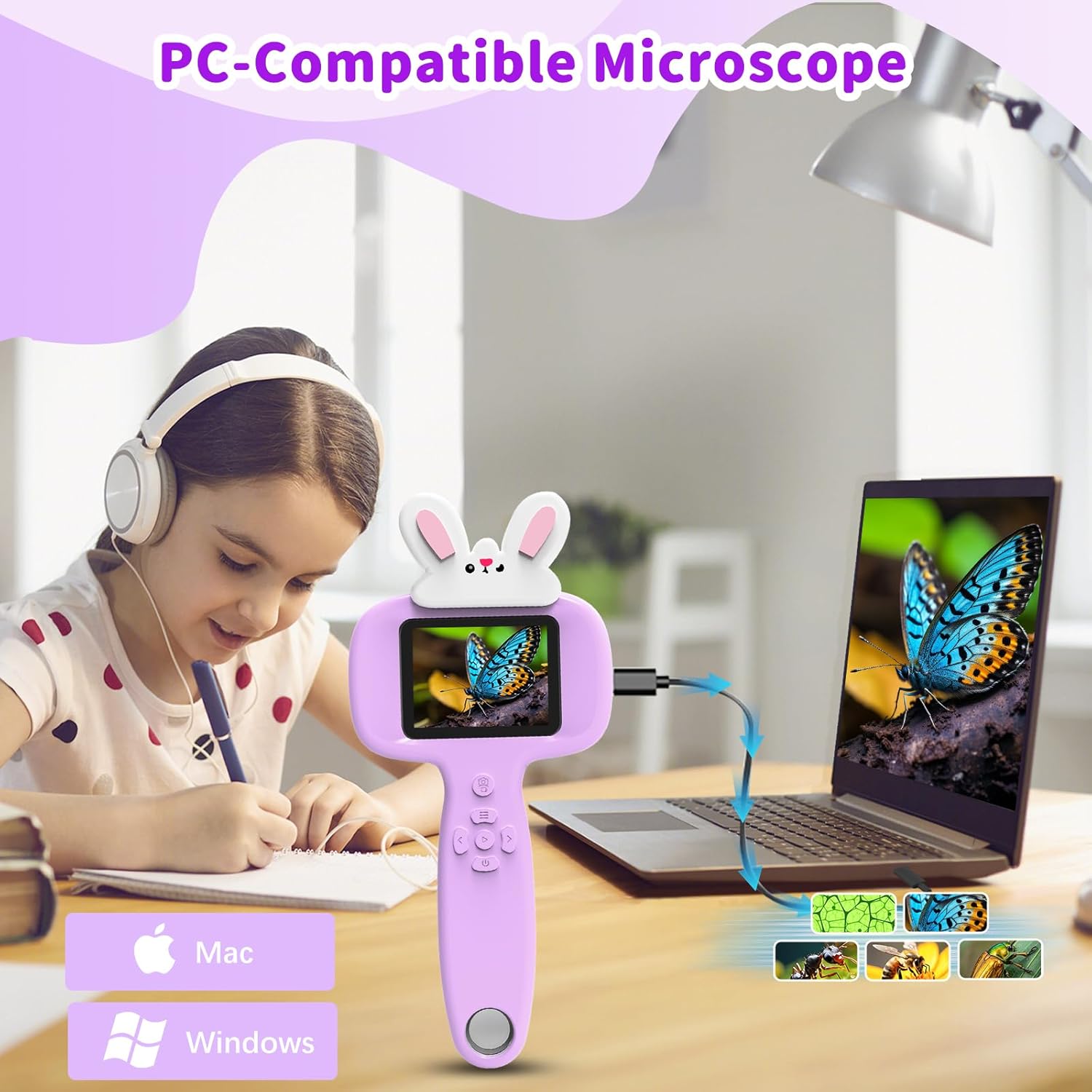 2026 NEW Microscope for Kids with 16 Slides, 2.4" Handheld Digital Pocket Microscope, STEM Educational Science Toys for New Year, Birthday Gifts for 3+ 4 5 6 7 8 9 10 11 12 Year Old Boys Girls, Purple