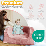 Sleepah Toddler Travel Bed & Chair – Foam Raised Safety Bumpers (55" x 26" x 8") – Foldable Portable Cot for Children 18M – 6yr Old - Fold Out Sofa Couch Lounger with Sheet Pillow & Case (Pink)